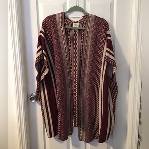 St. John's Bay Burgundy and Cream Patterned Poncho